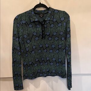 Fate Women's knit Blouse with Green and Blue Pattern